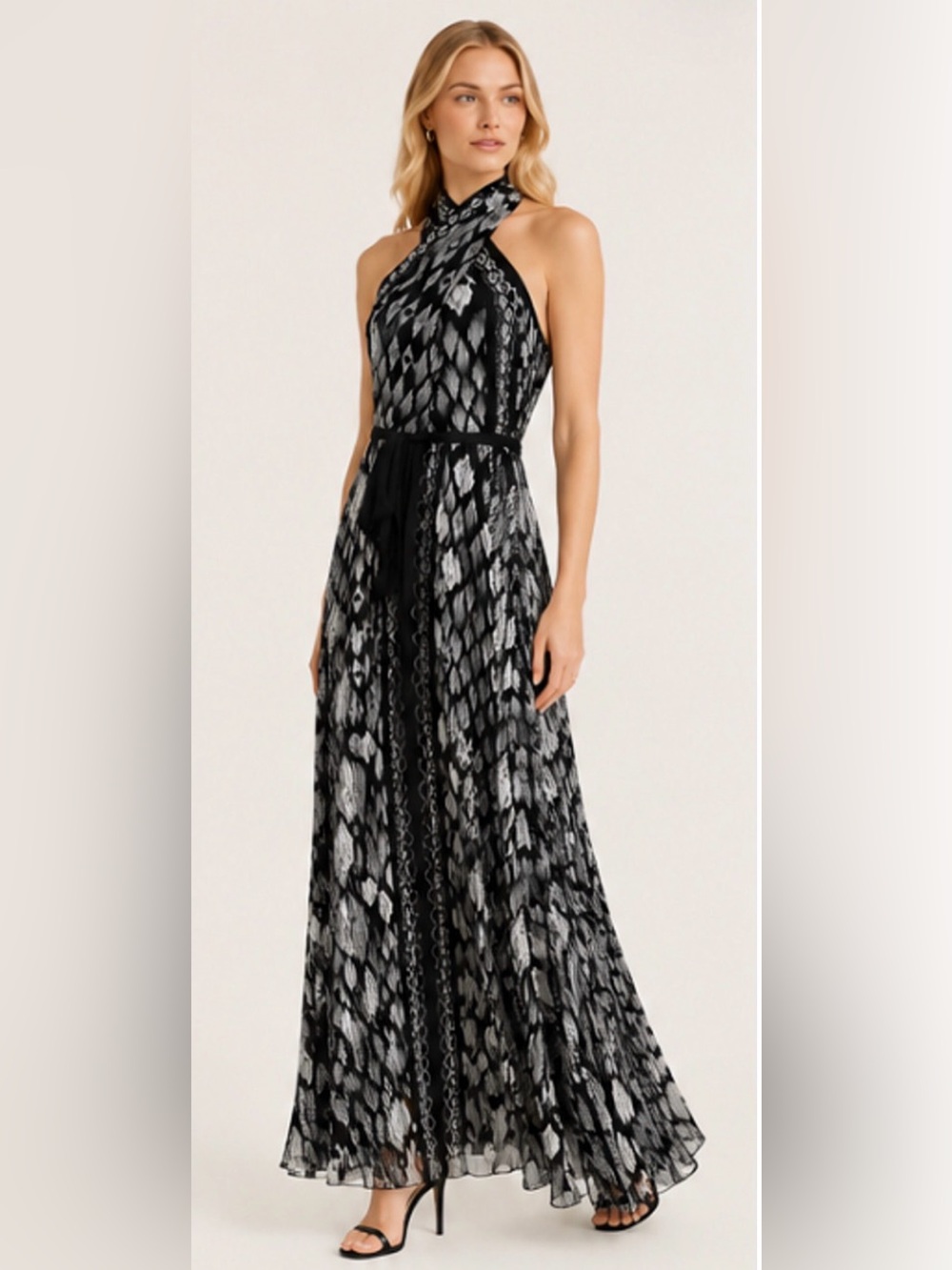 NWT WHITE HOUSE BLACK MARKET WHBM IKAT PRINT HALTER MAXI HALTER DRESS SZ 12 - Picture 2 of 16